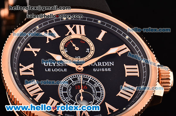 Ulysse Nardin Maxi Marine Power Reserve Asia ST25 Automatic Rose Gold Case with Black Rubber Strap Black Dial Roman Markers - Click Image to Close